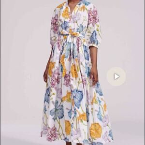 Hayley Menzies Carmen Cotton Volume Shirt Dress 100% Organic Cotton Floral XL